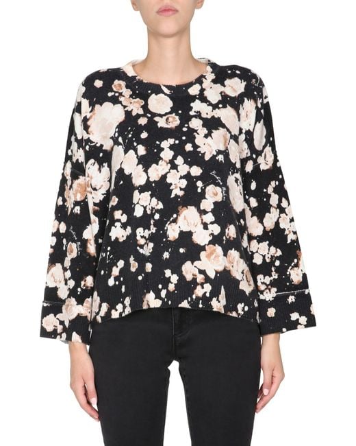 Boutique Moschino Black Crew Neck Wool And Cashmere Blend Sweater With Floral Pattern