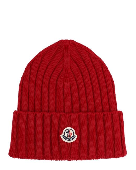 Moncler Red Berretto Con Patch Logo