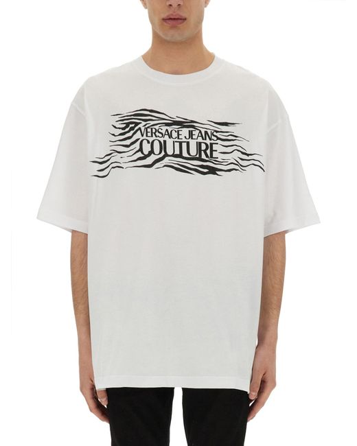 Versace Jeans Couture Gray Zebra Rhinestone Logo T-Shirt for men