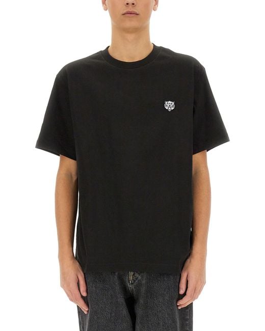 KENZO Black Cotton T-Shirt With Embroidered Tiger Logo for men
