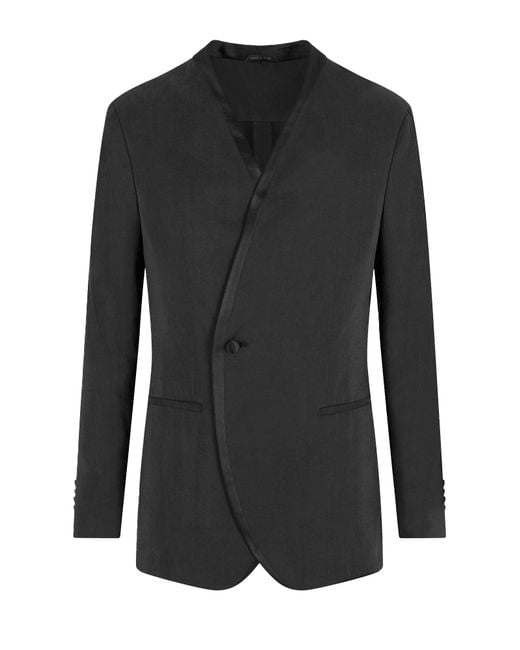 Giorgio Armani Black Asv Upton Line Washed Silk And Linen Blend Tuxedo Jacket for men