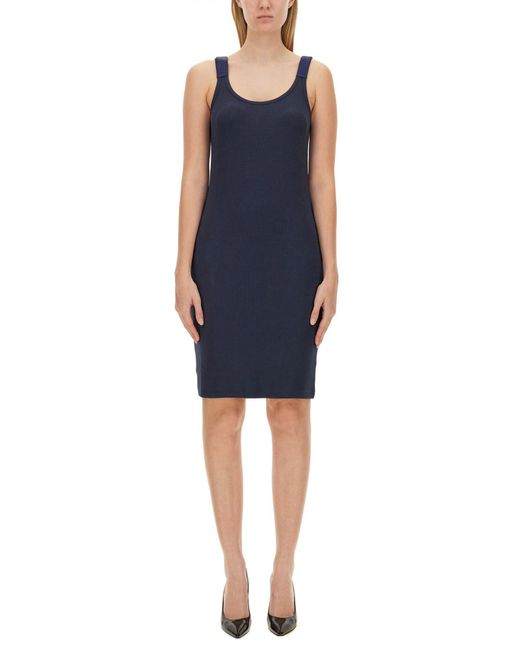 Helmut Lang Blue Scoop Neck Knee Length Dress