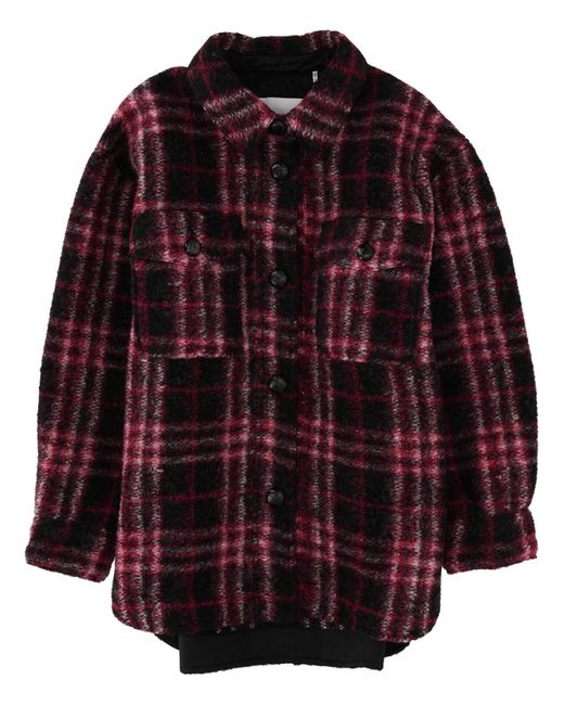 Isabel Marant Red Harveli Checked Wool-Blend Shirt Jacket
