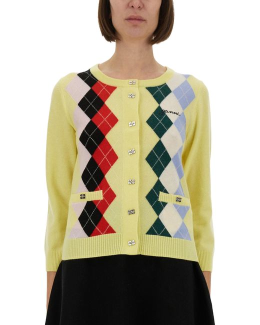 Ganni Gray Jacquard Cashmere Cardigan