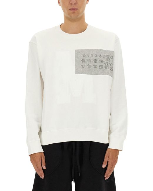 MM6 by Maison Margiela White Sweatshirt With Contrasting Logo Patch for men