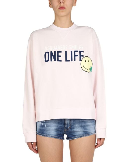 DSquared² White Graphic Crew Neck Sweatshirt