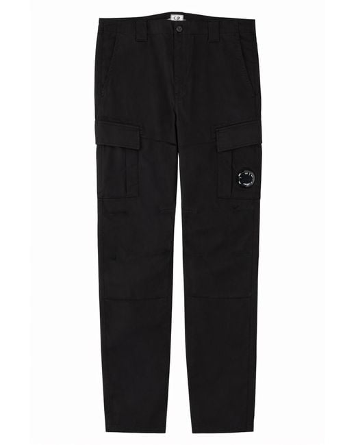 C P Company Black Pantalone Cargo Con Patch Logo for men