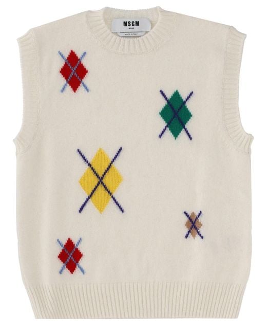 MSGM White "Argyle" Pattern Vest