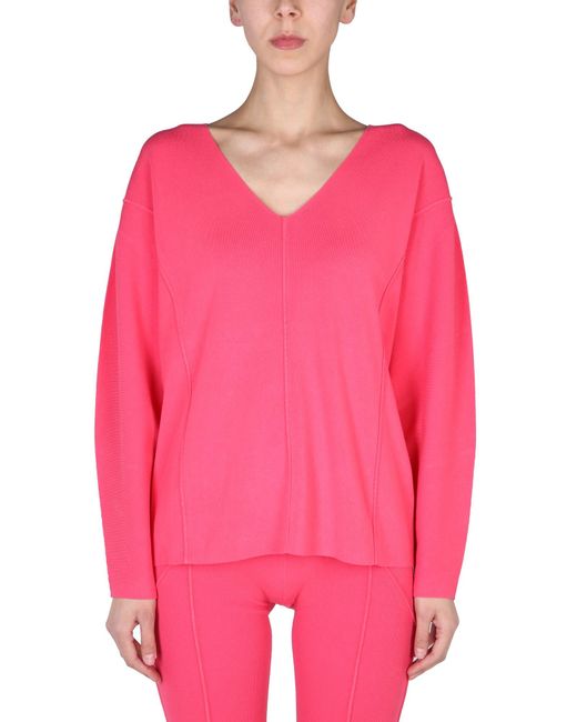 Helmut Lang Pink V-Neck Sweater With Contrast Profile