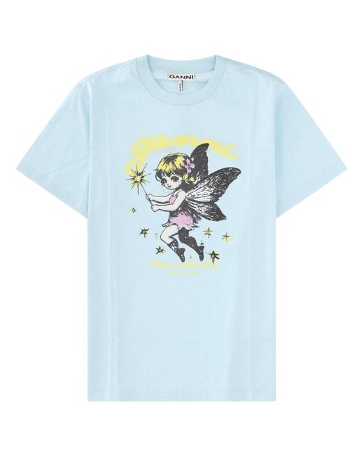 Ganni Blue Graphic Crew Neck T-Shirt