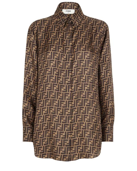 Fendi Brown Silk Shirt With Ff Motif