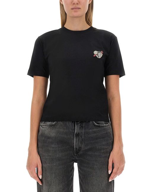 MSGM Black Embellished Crew Neck T-Shirt