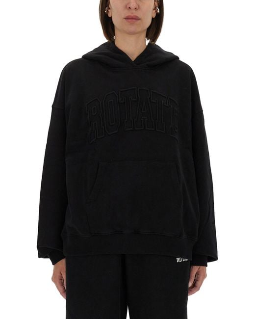 ROTATE BIRGER CHRISTENSEN Black Oversized Hoodie With Embossed Logo