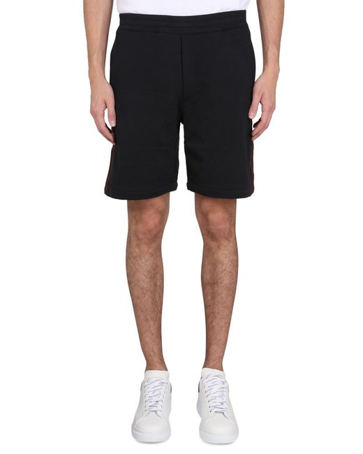 McQueen Black Bermuda Shorts With Selvedge Logo Band for men