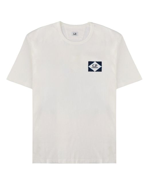 C P Company White Logo Crew Neck T-Shirt for men