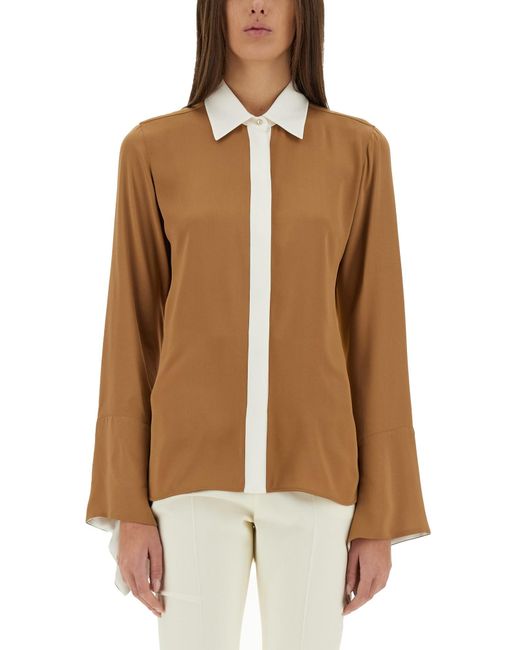 Max Mara Brown Long-Sleeve Color-Block Shirt
