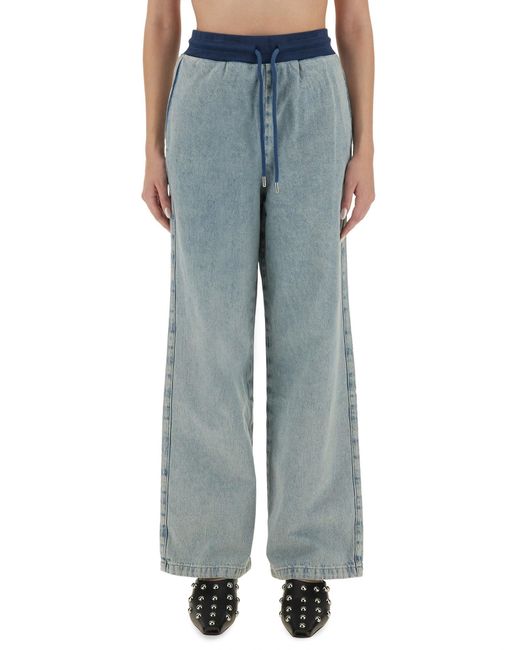 Moschino Blue Wide-Leg Denim Jeans With Drawstring Waistband