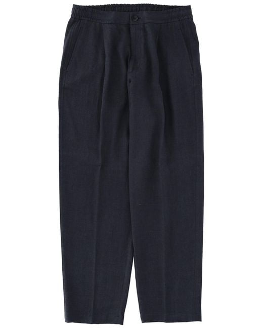 Herno Blue Logo-Plaque Button-Fastening Tapered Trousers for men