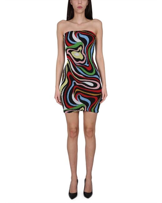 Emilio Pucci Black Mini Dress In Seersucker