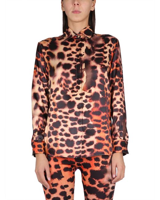 Roberto Cavalli Red Animal Print Shirt