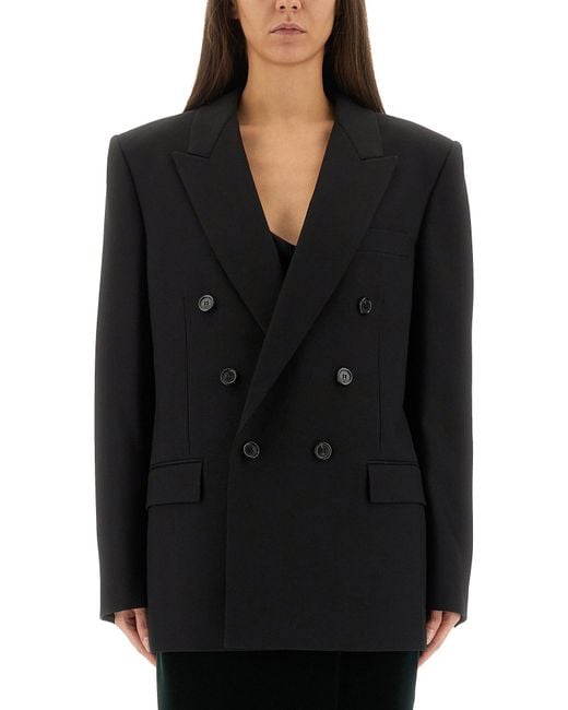 Saint Laurent Women's Black Cassandre Double-Breasted Jacket
