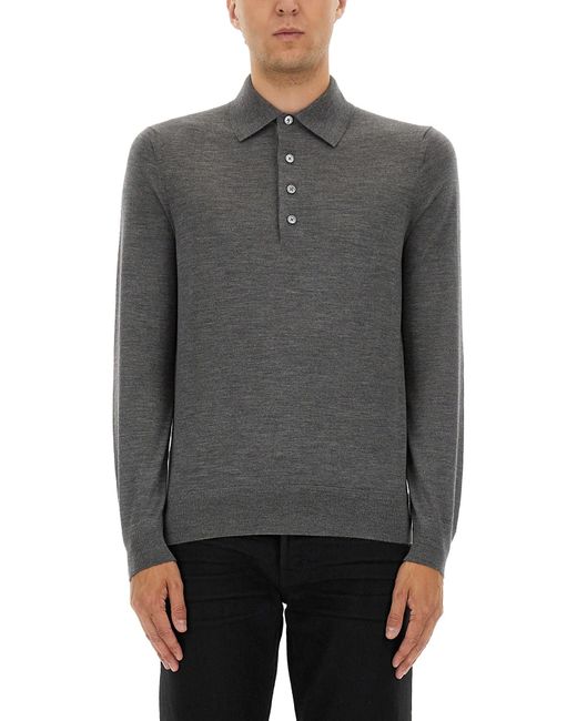 Tom Ford Gray Fine Merino Virgin Wool Polo Shirt for men