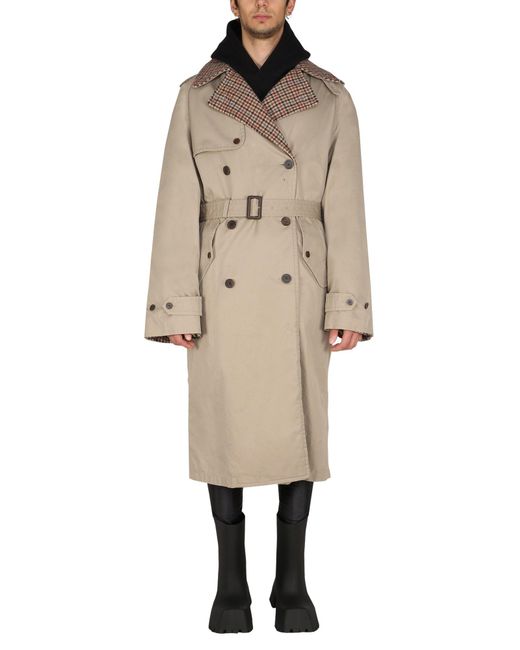 Balenciaga Natural Trench Reversibile In Pied-de-poule Di Lana Spazzolata for men
