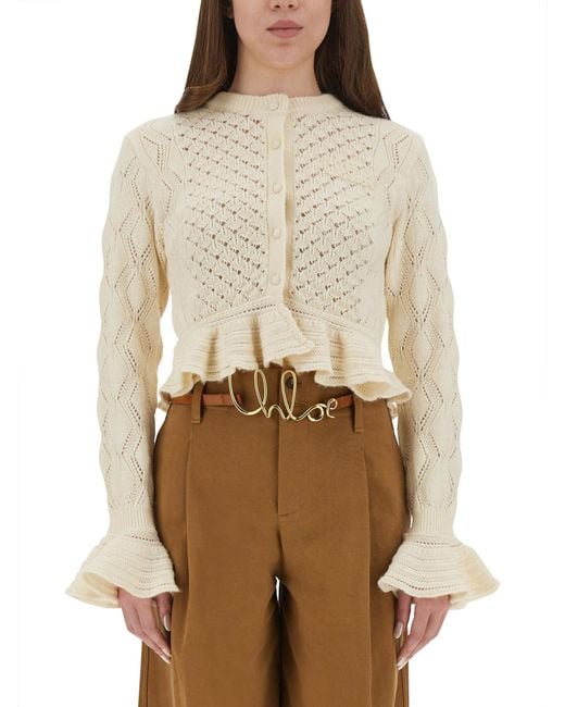 Chloé Natural Crochet Knit Cardigan