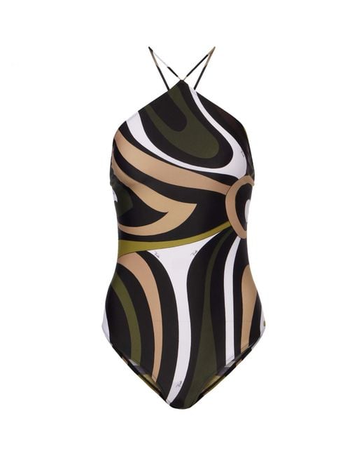 Emilio Pucci Black One Piece Swimsuit With Print