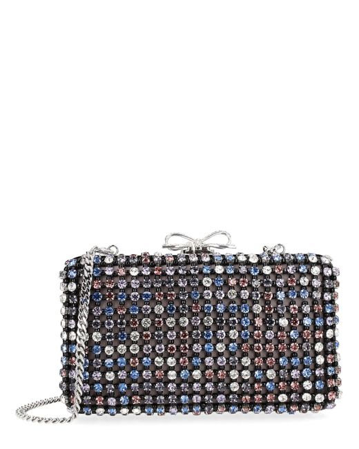 Self-Portrait Gray Crystal-Embellished Chain Crossbody Bag
