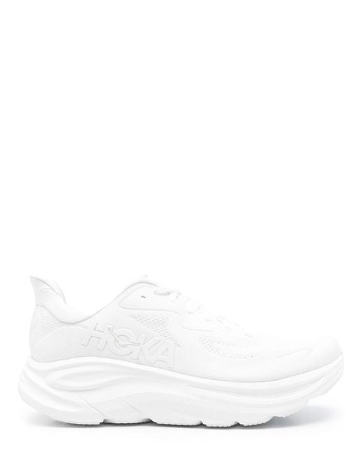 Hoka One One White Clifton 10 Logo-Detail Sneakers