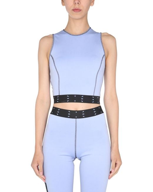 McQ Alexander McQueen Blue Solid Crew Neck Top