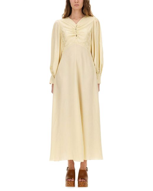 Chloé Natural Solid V Neck Maxi Dress