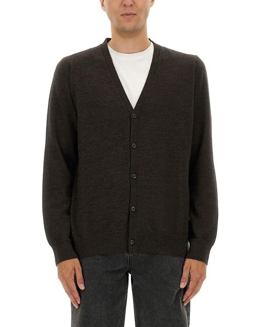 Maison Margiela Black Wool Cardigan With Suede Elbow Patches for men