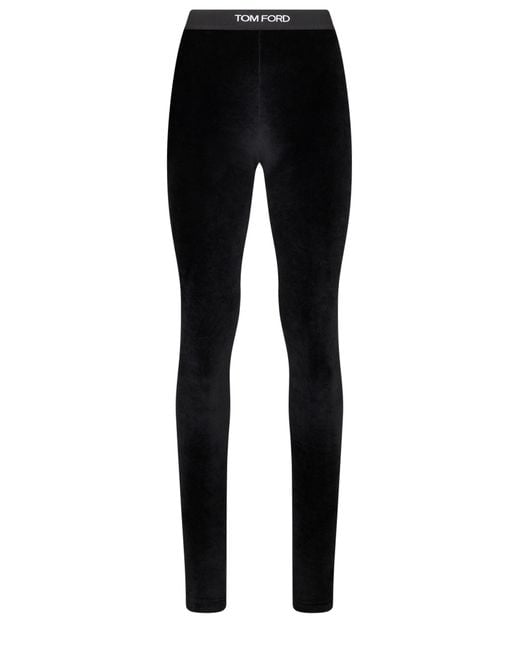 Tom Ford Black Velvet Logo-Detail Leggings