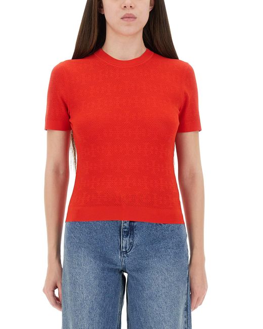 Tory Burch Red T-Monogram Viscose Blend Top