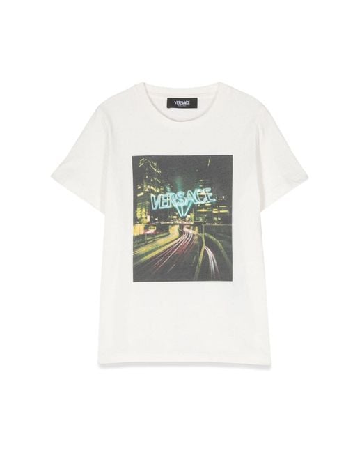 Versace White Blinding Lights Print Jersey T Shirt