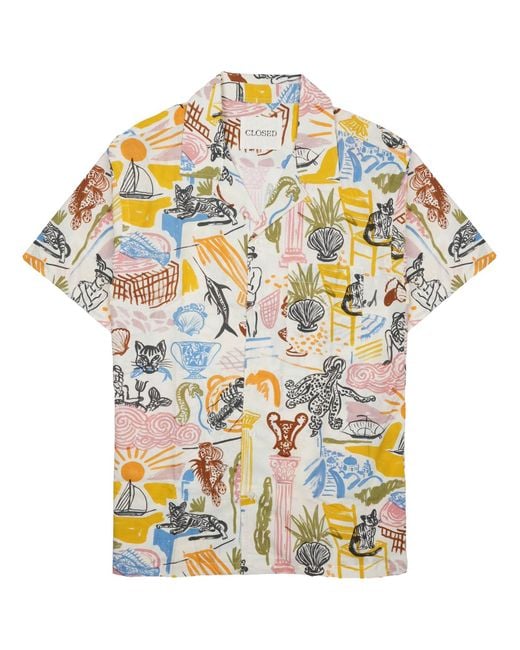 Closed Gray Printed Cotton Shirt for men