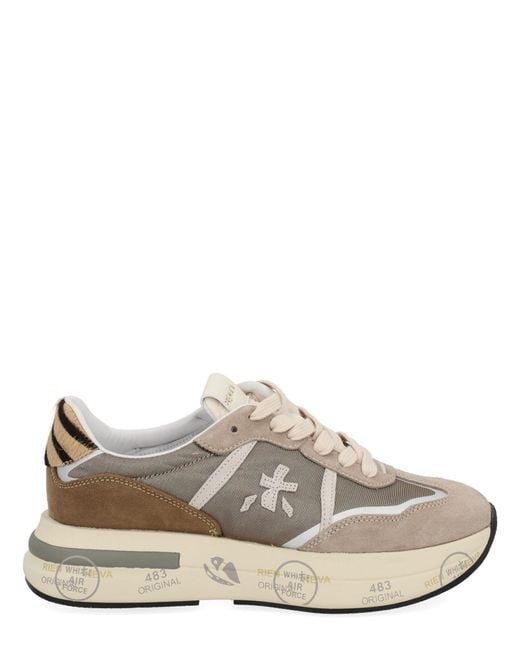 Premiata White Contemporary Multicolour Sneakers With Zebra-Striped Accents