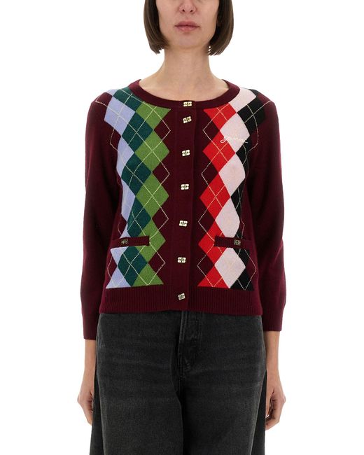 Ganni Red Jacquard Cashmere Cardigan