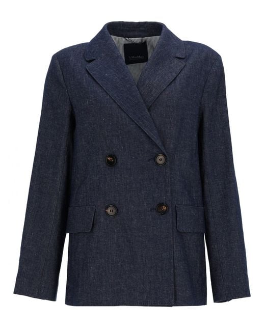 Max Mara Blue Double-Breasted Cotton Blazer