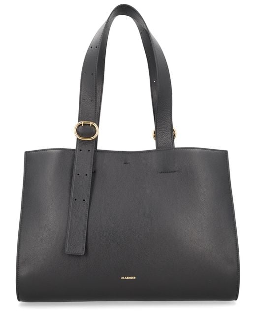 Jil Sander Black Leather Tote Bag With Adjustable Shoulder Strap