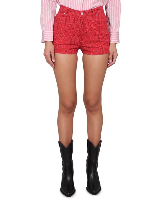 Etro Red Paisley Print Shorts For