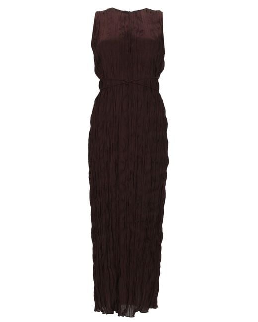 Staud Purple Pleated Round Neck Maxi Dress