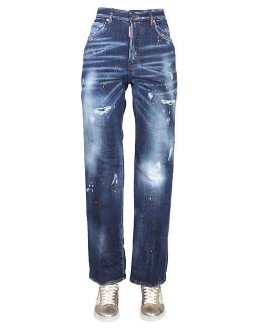 DSquared² Blue Relaxed Straight-Leg Jeans With Distressed Finish
