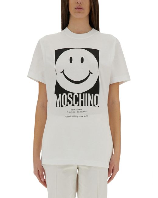 Moschino Gray Graphic Print Cotton T-Shirt With Crew Neckline