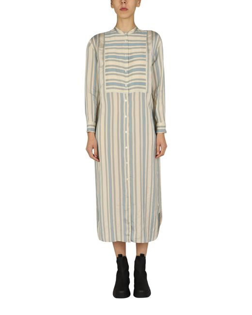 Aspesi Natural Mandarin Collar Midi Shirt Dress