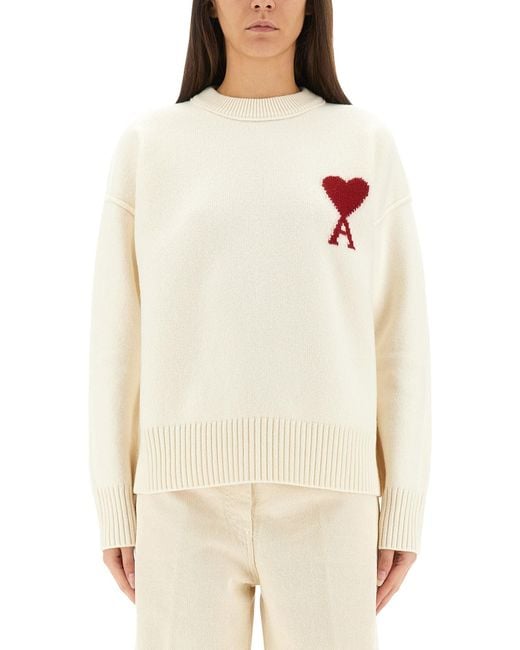 AMI White Wool Logo Sweater
