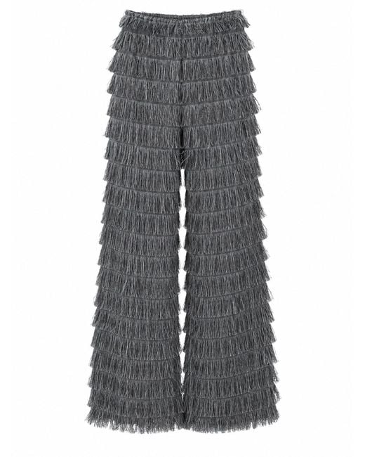 Alberta Ferretti Gray Fringed Pants