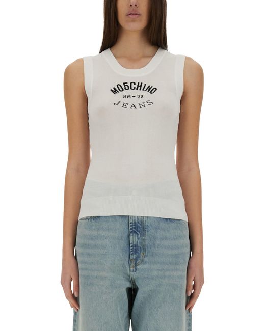 Moschino Blue Slim Fit Knit Top With Inlay Logo